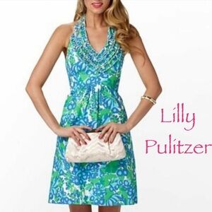 LILLY PULITZER - SIRENS 🧜‍♀️ halter dress in a "Bee in Your Bonnet" size 4